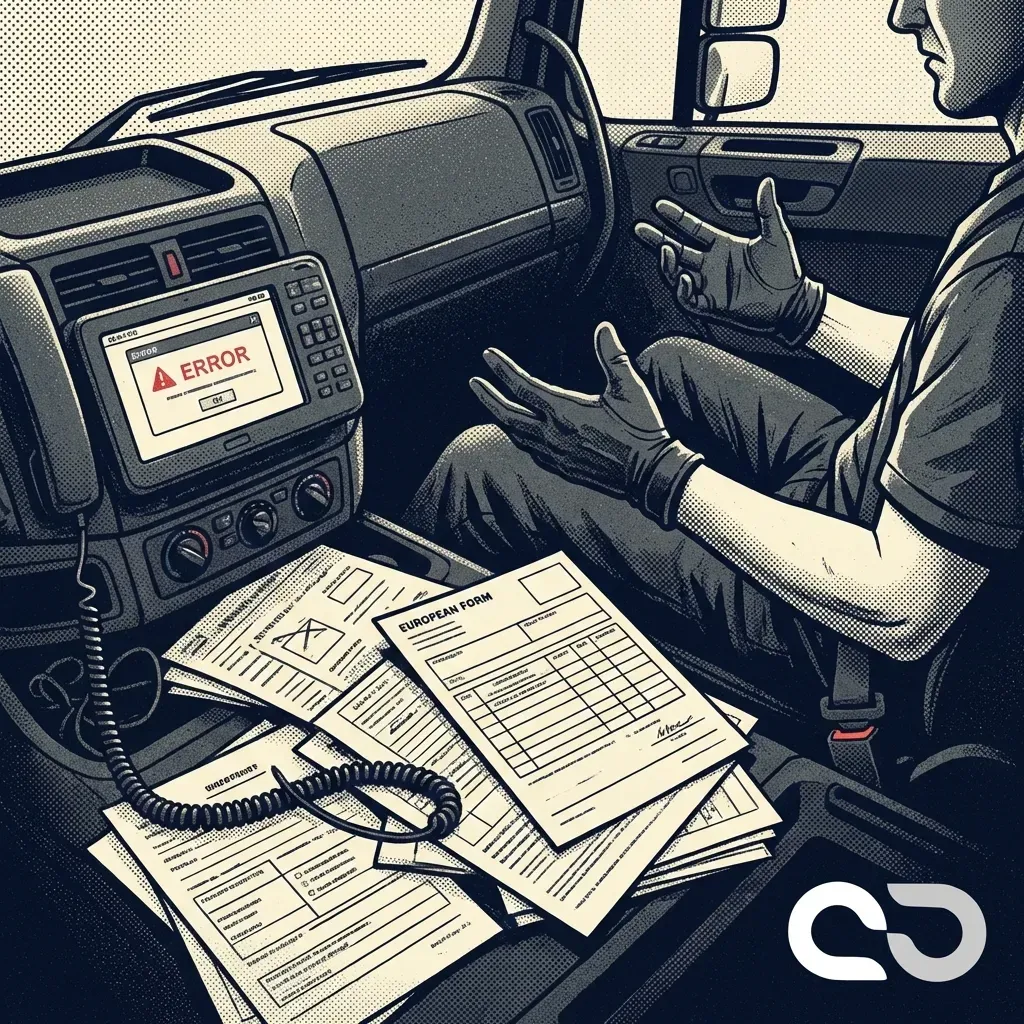 Truck and driver in a modern, connected logistics environment, showcasing efficiency.