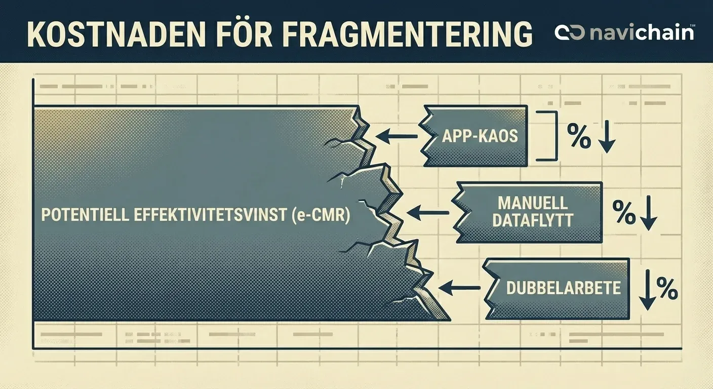 Diagram visar tekniska hinder och användarmotstånd som största hindren för e-CMR.