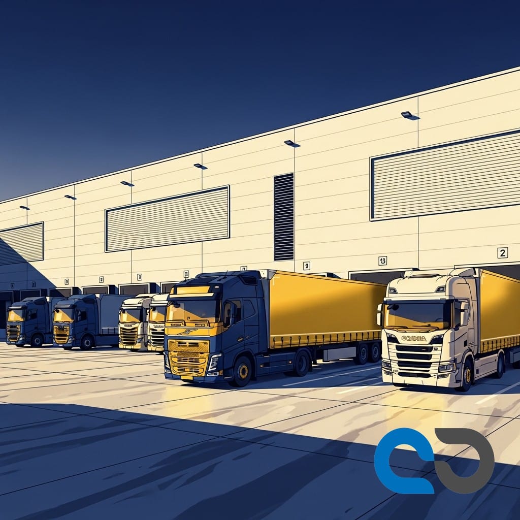 En bild som illustrerar logistik automation och digitalisering, med fokus på effektiv datahantering och transportflöden.