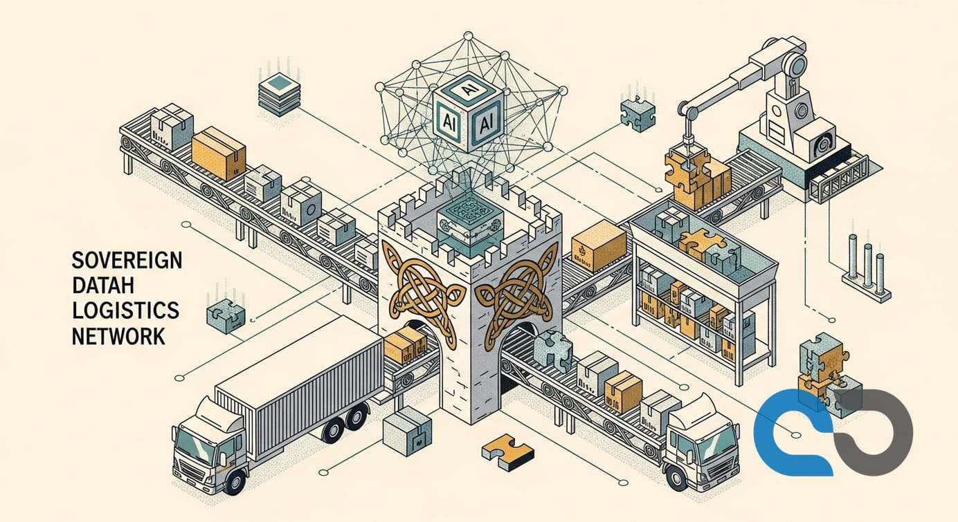 En bild som representerar navichains molnbaserade logistikplattform med AI-integration, datasuveränitet och hårdvara. Symboliserar effektivitet och säkerhet i logistikbranschen.
